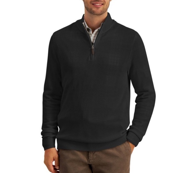 NWT Tasso Elba Quarter-Zip Mock Neck Cotton Brown Sweater Size S - Picture 1 of 13
